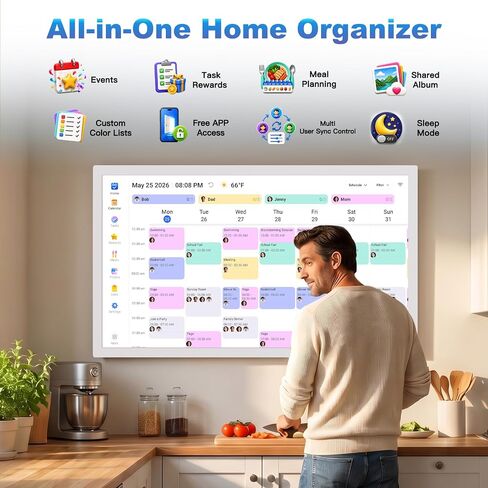 27" Digital Calendar Picture-Frame for-Wall-Planner – Touchscreen Electronic Calendar for Family Meal Schedules, No Subscription, Sync Online Cal, Chore Charts, Star Reward, Wall Mounted, Gift for Dad in Kuwait