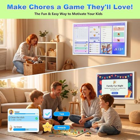 27" Digital Calendar Picture-Frame for-Wall-Planner – Touchscreen Electronic Calendar for Family Meal Schedules, No Subscription, Sync Online Cal, Chore Charts, Star Reward, Wall Mounted, Gift for Dad in Kuwait