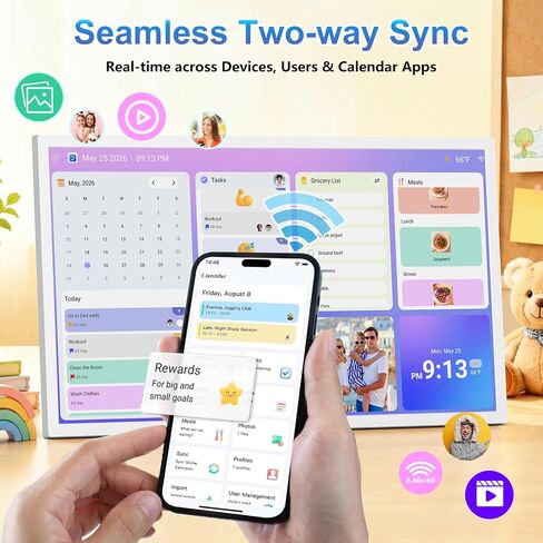 27" Digital Calendar Picture-Frame for-Wall-Planner – Touchscreen Electronic Calendar for Family Meal Schedules, No Subscription, Sync Online Cal, Chore Charts, Star Reward, Wall Mounted, Gift for Dad in Kuwait
