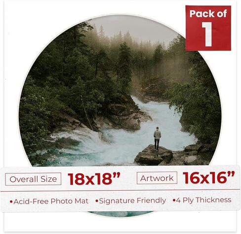 White Mat Board for 18x18 Frames - Circle Opening for 16x16 Photos - 1 Mat in Kuwait