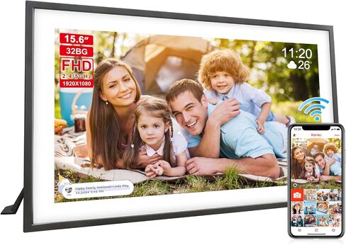 Digital Picture Frame 15.6 Inch Large Frameo Digital Photo Frame，32GB, 1920 * 1080 IPS HD Touch Screen, Electronic Picture Frame IPS Touch Screen with Auto-Rotate, Frameo Digital Frame WiFi(White) in Saudi Arabia