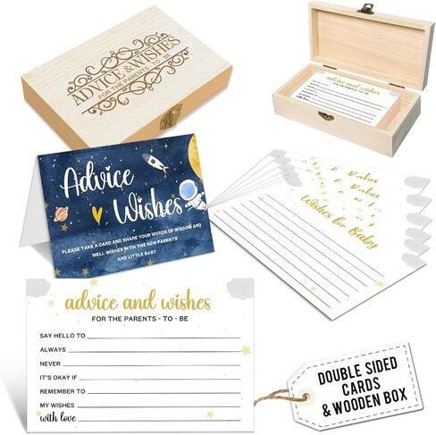 Outer Space Baby Shower Advice Cards with Keepsake Box, 50 Pcs Message Notes for Expecting Parents, Galaxy Boy Theme Guest Book Alternative, Party Activity Game, New Baby Memory Gift - A06 in Kuwait