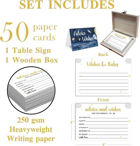 Outer Space Baby Shower Advice Cards with Keepsake Box, 50 Pcs Message Notes for Expecting Parents, Galaxy Boy Theme Guest Book Alternative, Party Activity Game, New Baby Memory Gift - A06 in Kuwait