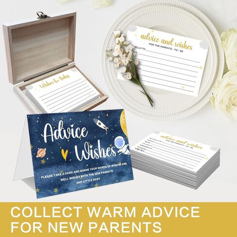Outer Space Baby Shower Advice Cards with Keepsake Box, 50 Pcs Message Notes for Expecting Parents, Galaxy Boy Theme Guest Book Alternative, Party Activity Game, New Baby Memory Gift - A06 in Kuwait
