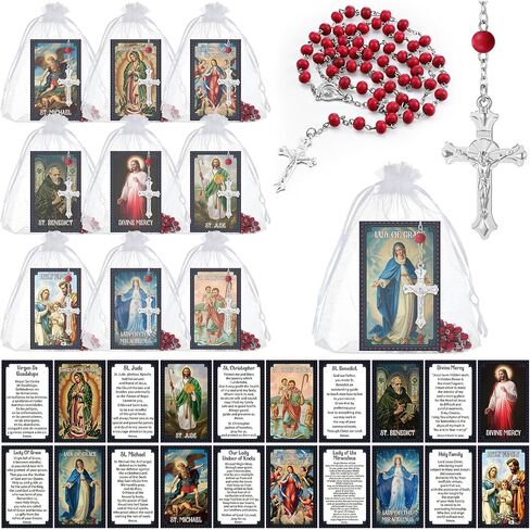 Sayglossy 10/20/30 Set Catholic Religious Gifts Set Rosary Christian Cross Necklace with Saint Prayer Cards & Organza Bags - Bulk First Communion, Baptism, Confirmation, Lent Favors in Kuwait