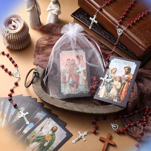 Sayglossy 10/20/30 Set Catholic Religious Gifts Set Rosary Christian Cross Necklace with Saint Prayer Cards & Organza Bags - Bulk First Communion, Baptism, Confirmation, Lent Favors in Kuwait