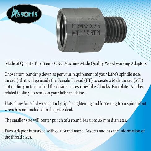 Quality Woodworking Lathe Headstock Spindle Adapter (FT M33 x 3.5 to MT 1" x 8 TPI) in Kuwait