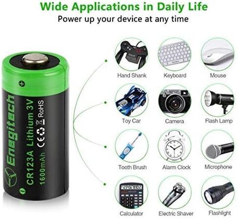 Enegitech 123A Lithium Batteries, CR123A 3V Lithium Non-Rechargeable Battery CR17345 1600mAh for Security Entry Sensor, Glassbreak Sensor, Alarm Detector, Tactical Flashlights 12Pack in Saudi Arabia