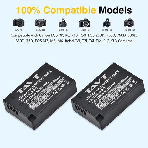 2-Pack LP-E17 Battery, USB-C R50 Battery Compatible with Canon EOS R100 R50 RP R8 R10, Powershot V1, Rebel T8i T7i T6i T6s SL2 SL3 EOS M3, M5, M6, EOS 200D 250D 77D 750D 760D 800D 850D Cameras in Saudi Arabia
