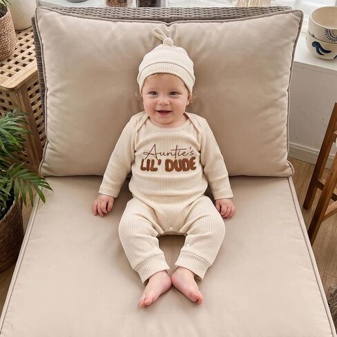 Sejardin Baby Boy Fall Clothes Letter Embroidery Newborn Infant Jumpsuit | Long Sleeve Crew Neck Romper and Hat Set in Kuwait