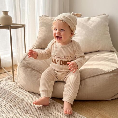 Sejardin Baby Boy Fall Clothes Letter Embroidery Newborn Infant Jumpsuit | Long Sleeve Crew Neck Romper and Hat Set in Kuwait