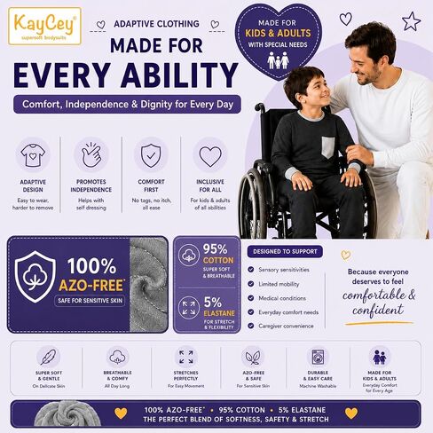 SpecialKids.Company Kids Adaptive Zip Back Jumpsuit, Long Sleeve Long Leg | Special needs jumpsuit for kids, back zip closure, anti strip double button lock, tag free, soft cotton, name label in Kuwait