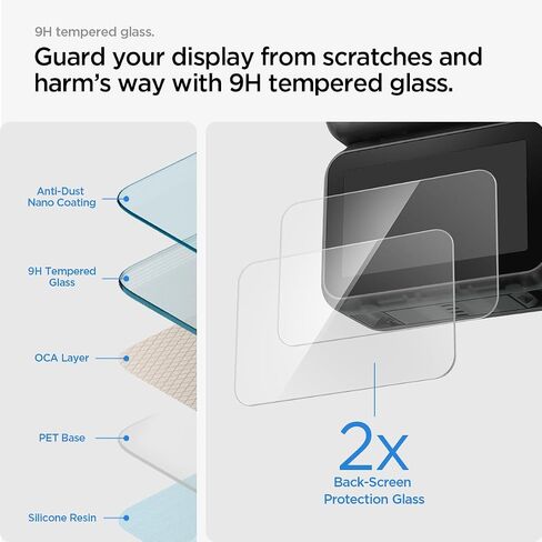 Spigen GlasTR SLIM Screen Protector Tempered Glass for Osmo Nano [2 Pack] | Aluminum Enhanced 10H+ Tempered Glass, Glas.tR Slim, 100% Optical Clarity, 1.96" Precision Fit, Wing-Film Alignment, 2Pack in Kuwait