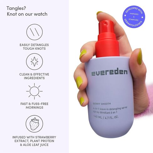 Evereden Kids 4-in-1 Detangler Spray, Silicone-Free, EWG Verified, Vegan | Developed with Harvard & Stanford Dermatologists, 4-in-1 Leave-In Conditioner for Girls, Straight, Curly Hair, Wet or Dry Use in Kuwait