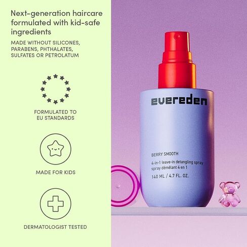 Evereden Kids 4-in-1 Detangler Spray, Silicone-Free, EWG Verified, Vegan | Developed with Harvard & Stanford Dermatologists, 4-in-1 Leave-In Conditioner for Girls, Straight, Curly Hair, Wet or Dry Use in Kuwait