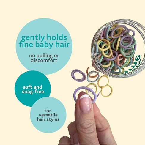 T is for Tame Baby Hair Ties, No Damage, Reusable Bunny Container, 50 Ct | Elastic no-pull small hair ties (50 ct) in reusable bunny container, metal & crease free, for babies & toddlers in Kuwait