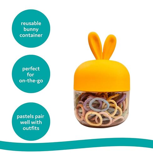 T is for Tame Baby Hair Ties, No Damage, Reusable Bunny Container, 50 Ct | Elastic no-pull small hair ties (50 ct) in reusable bunny container, metal & crease free, for babies & toddlers in Kuwait