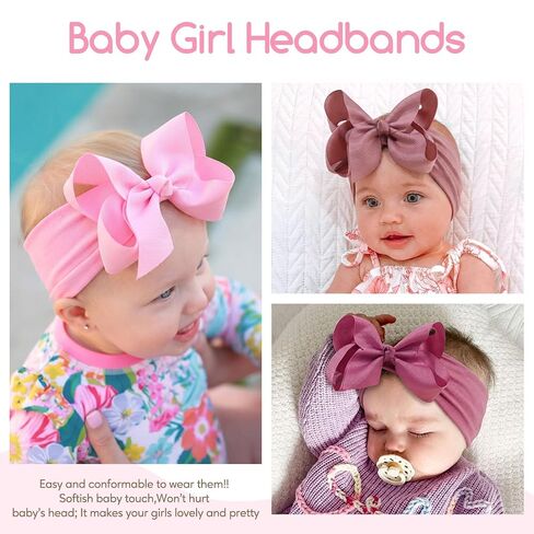 3PCS Baby Girls Bows Headbands, Nylon Hairbands Ribbon Bow | Elastic Hair Accessories for Newborns Infants Toddlers and Kids in Kuwait