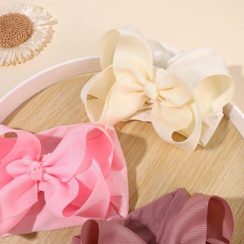 3PCS Baby Girls Bows Headbands, Nylon Hairbands Ribbon Bow | Elastic Hair Accessories for Newborns Infants Toddlers and Kids in Kuwait