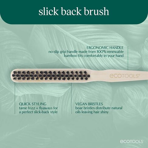 EcoTools Slick Back Hairbrush, Small Brush For The Perfect Ponytail Or Bun, Tease, Smooth, & Style Hair, Tame Frizz & Flyaways, Renewable Bamboo Handle & Vegan Boar Bristles, Cruelty-Free, 1 Count in Kuwait