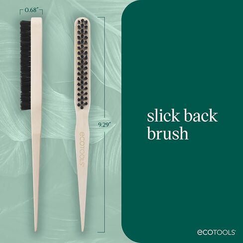 EcoTools Slick Back Hairbrush, Small Brush For The Perfect Ponytail Or Bun, Tease, Smooth, & Style Hair, Tame Frizz & Flyaways, Renewable Bamboo Handle & Vegan Boar Bristles, Cruelty-Free, 1 Count in Kuwait