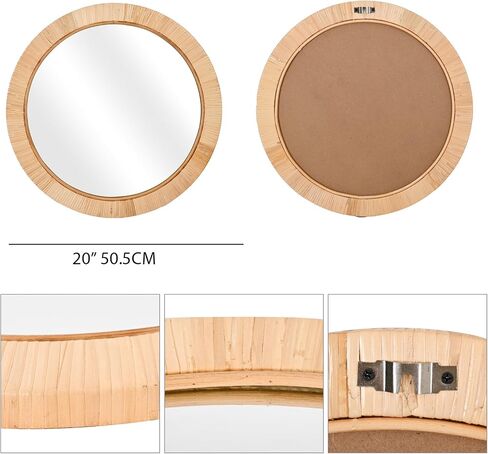 20" Boho Round Rattan Mirror – Handwoven Wicker Wall Mirror for Nursery, Farmhouse & Coastal Décor in Kuwait