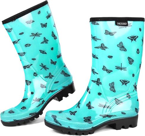 Women's Waterproof Rain Boots Mid Calf Rubber Garden Farm Boots | Wide calf, cushioned insole, and roomy shaft for wet grass, muddy yards, dog walks, and easy rinse-clean care in Kuwait