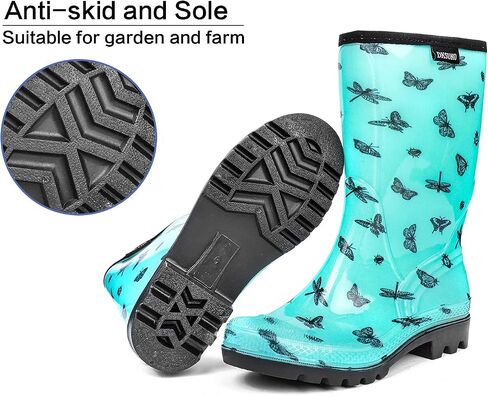 Women's Waterproof Rain Boots Mid Calf Rubber Garden Farm Boots | Wide calf, cushioned insole, and roomy shaft for wet grass, muddy yards, dog walks, and easy rinse-clean care in Kuwait
