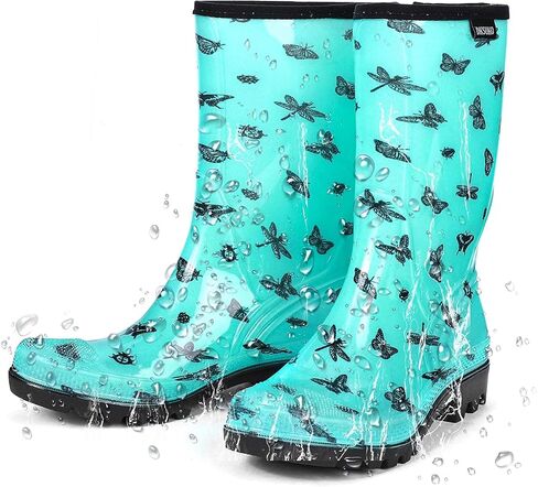 Women's Waterproof Rain Boots Mid Calf Rubber Garden Farm Boots | Wide calf, cushioned insole, and roomy shaft for wet grass, muddy yards, dog walks, and easy rinse-clean care in Kuwait