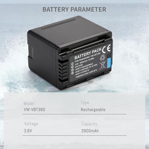 VW-VBT380 VBT380 VW-VBT190 VBT190 Battery for Panasonic HC-V800K, HC-VX1K | Compatible with HC-WXF1K, HCV520, HC-V550, HCV710, HCV720, HC-V750, HC-V770, HC-VX870, HC-VX981, HC-W580, HC-W850, HCWXF99 in Kuwait