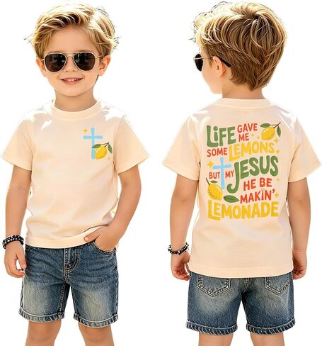 Toddler Boy Christian Shirt Jesus Lemonade T-Shirt Life Gave Me Lemons Faith Cross Tee Kids Religious Bible Verse Top in Kuwait