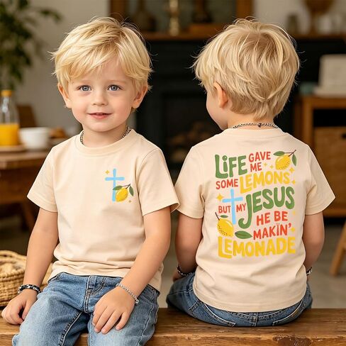 Toddler Boy Christian Shirt Jesus Lemonade T-Shirt Life Gave Me Lemons Faith Cross Tee Kids Religious Bible Verse Top in Kuwait