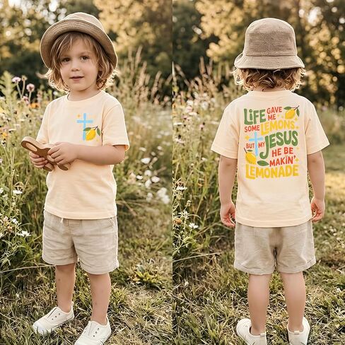 Toddler Boy Christian Shirt Jesus Lemonade T-Shirt Life Gave Me Lemons Faith Cross Tee Kids Religious Bible Verse Top in Kuwait