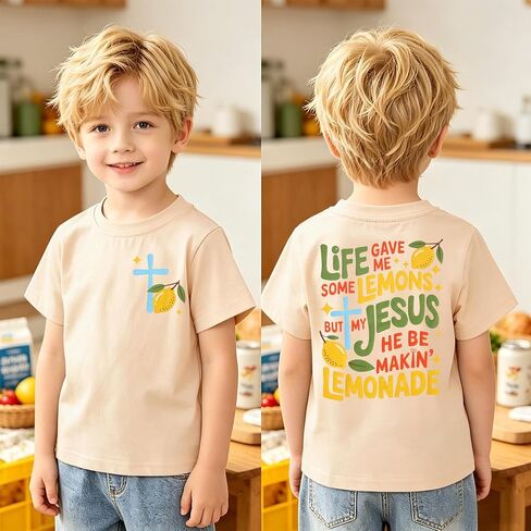 Toddler Boy Christian Shirt Jesus Lemonade T-Shirt Life Gave Me Lemons Faith Cross Tee Kids Religious Bible Verse Top in Kuwait