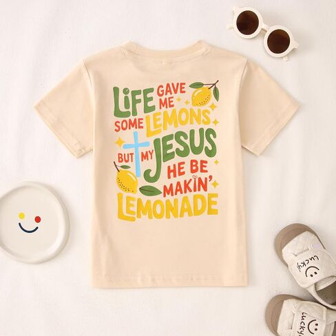 Toddler Boy Christian Shirt Jesus Lemonade T-Shirt Life Gave Me Lemons Faith Cross Tee Kids Religious Bible Verse Top in Kuwait