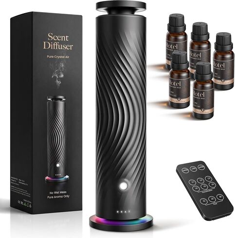 Waterless Essential Oil Diffuser, Ultra-Quiet, 7-Color Mood Light | 5x20mL Hotel-Inspired Oils, Remote Control, Breathing Light, Cold-Air Diffusion, Covers 1500 Sq Ft in Kuwait