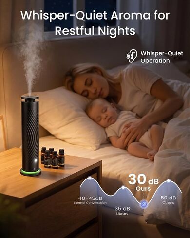 Waterless Essential Oil Diffuser, Ultra-Quiet, 7-Color Mood Light | 5x20mL Hotel-Inspired Oils, Remote Control, Breathing Light, Cold-Air Diffusion, Covers 1500 Sq Ft in Kuwait