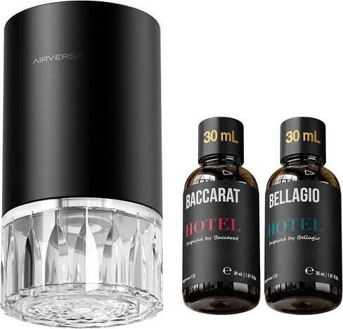 Airversa RD1 Waterless Essential Oil Diffuser Starter Kit, Black | 2x30 mL Hotel Scent Fragrance Oil, Up to 600 sq ft, Battery Operated, 100mL Capacity, Multi-mode Ambient Light, RD1Kit-2x30-B in Kuwait