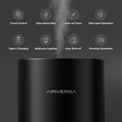 Airversa RD1 Waterless Essential Oil Diffuser Starter Kit, Black | 2x30 mL Hotel Scent Fragrance Oil, Up to 600 sq ft, Battery Operated, 100mL Capacity, Multi-mode Ambient Light, RD1Kit-2x30-B in Kuwait