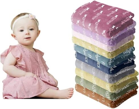 Personalized Baby Blankets for Girls with Name - Baby Boy Newborn Soft- Customized Blankets (40-50in) in Kuwait