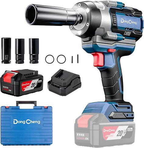 Dong Cheng 20V Brushless 1/2" Impact Wrench, Max Torque 1254 Ft-lbs (1700Nm), Cordless Impact Gun with 3-Mode Speed, LED, Includes 2×5.0Ah Batteries, Charger, Sockets & Case in Kuwait