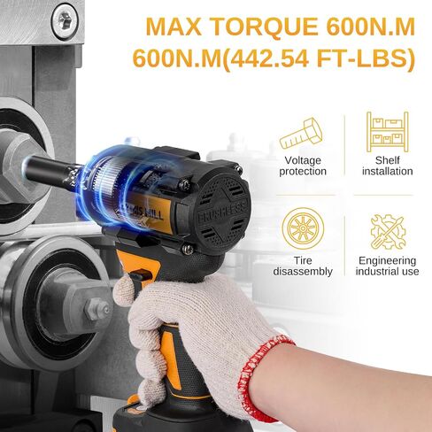 This Hill 45PCS Brushless Impact Wrench, 1/2 Inch Cordless lmpact Driver Set, 600Nm(443Ft-lbs), w/Two 4.0Ah Battery,17 Sockets, High Torque Power Impact Gun for Car Home in Kuwait