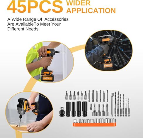 This Hill 45PCS Brushless Impact Wrench, 1/2 Inch Cordless lmpact Driver Set, 600Nm(443Ft-lbs), w/Two 4.0Ah Battery,17 Sockets, High Torque Power Impact Gun for Car Home in Kuwait