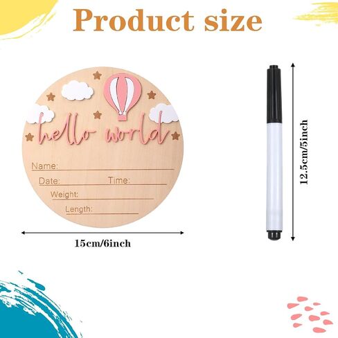 Baby Announcement Sign, Wooden Hello World Newborn Welcome Sign,Birth Stats Signs Newborn Photo Prop, Monthly Milestone Wood Discs (Pink) in Kuwait