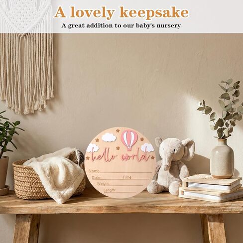 Baby Announcement Sign, Wooden Hello World Newborn Welcome Sign,Birth Stats Signs Newborn Photo Prop, Monthly Milestone Wood Discs (Pink) in Kuwait