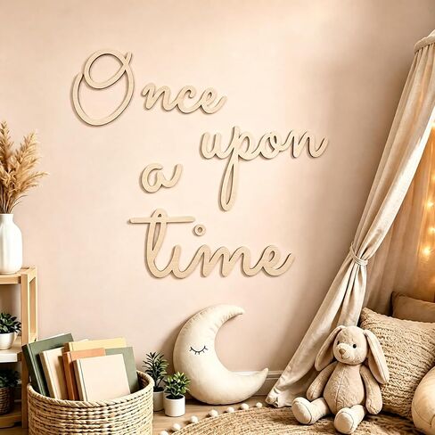 JarThenaAMCS Once Upon A Time Wooden Sign Detachable Nursery Wall Decor for Reading Corner Kids Room Bookshelf Home Decor Birthday DIY Crafts Baby Gift in Kuwait