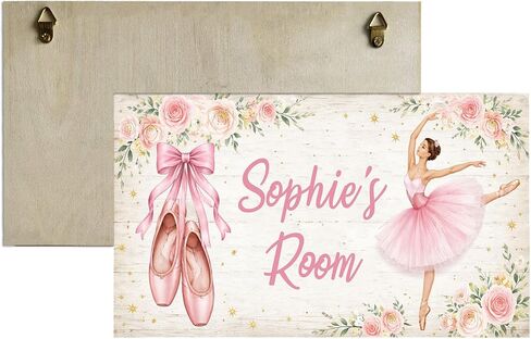 Personalized Ballerina Kids Room Door Sign, Custom Name Sign Wooden Hanging Plaque for Girls Bedroom, Ballet Shoes Pink Floral Toddler Baby Nursery Wall Hanger Decor 12x6 Inches in Kuwait