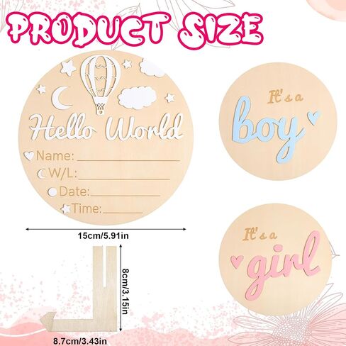 Baby Announcement Sign Set, 5.9 Inch Wooden Gender Reveal Board with Hello World, It's a Boy & Girl & Hello World Sign, Newborn Photo Prop for Hospital Shower Nursery Decor in Kuwait