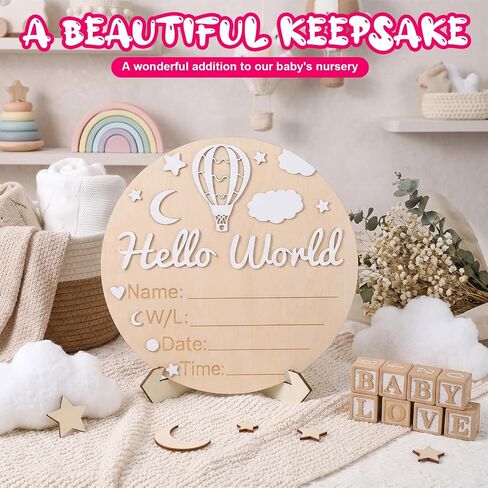 Baby Announcement Sign Set, 5.9 Inch Wooden Gender Reveal Board with Hello World, It's a Boy & Girl & Hello World Sign, Newborn Photo Prop for Hospital Shower Nursery Decor in Kuwait
