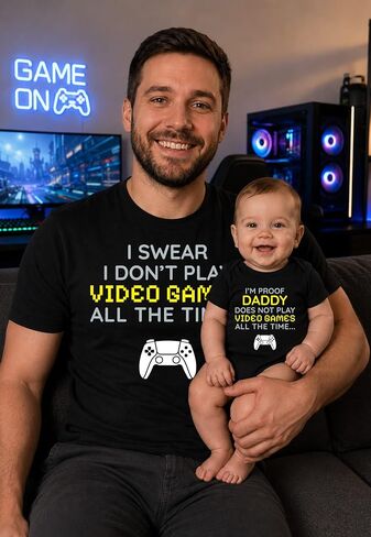 Tstars Gamer Dad Baby Shirts - Funny Matching Father and Son Outfits Dad Black Large/Baby Black 18M (12-18M) in Kuwait